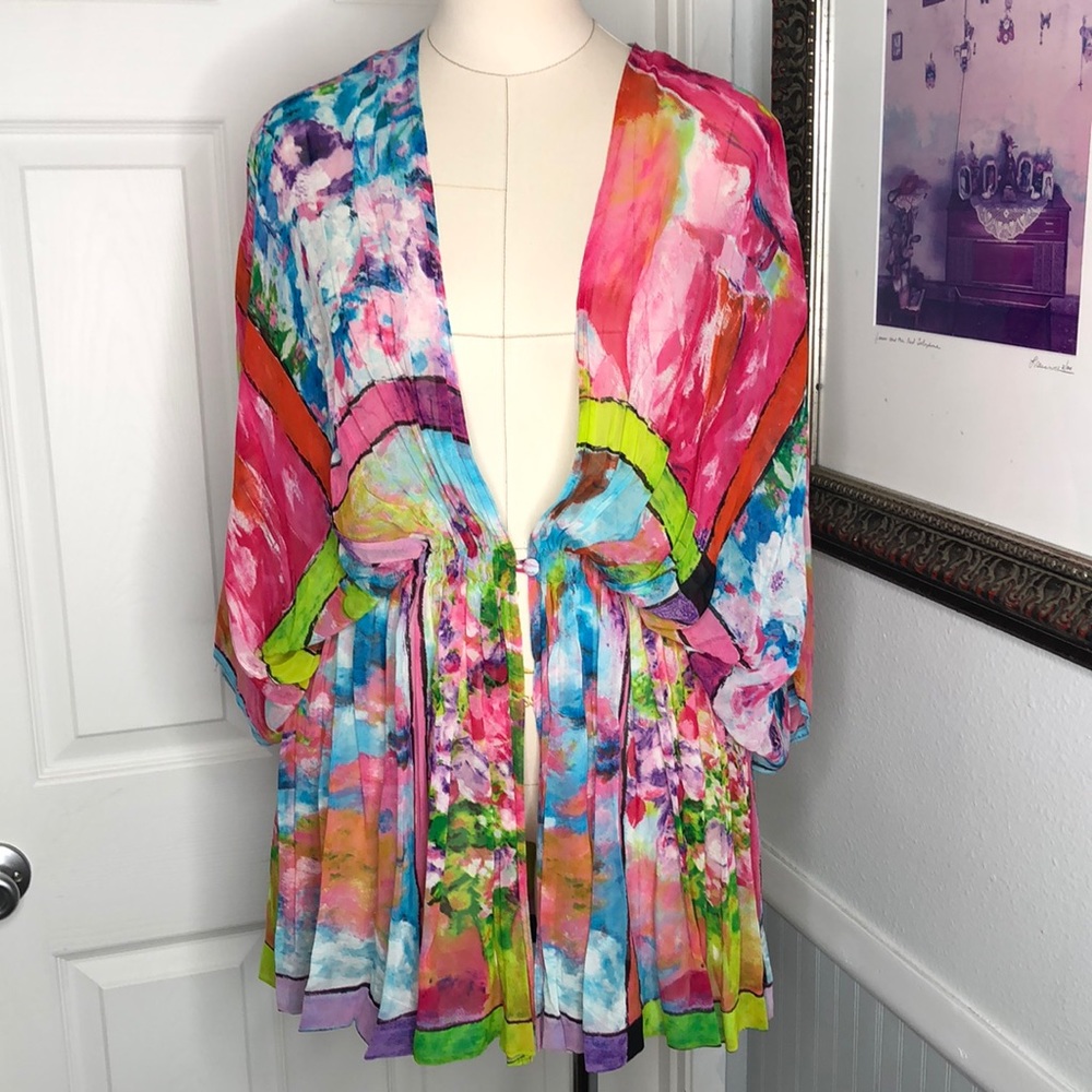 Gottex floral watercolor swimsuit coverup viscose rayon Size Medium